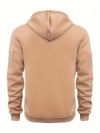 Thick, Warm, Oversized Men's Casual Zip-Up Hoodie - Kangaroo Pocket, Polyester Blend - Fall and Winter