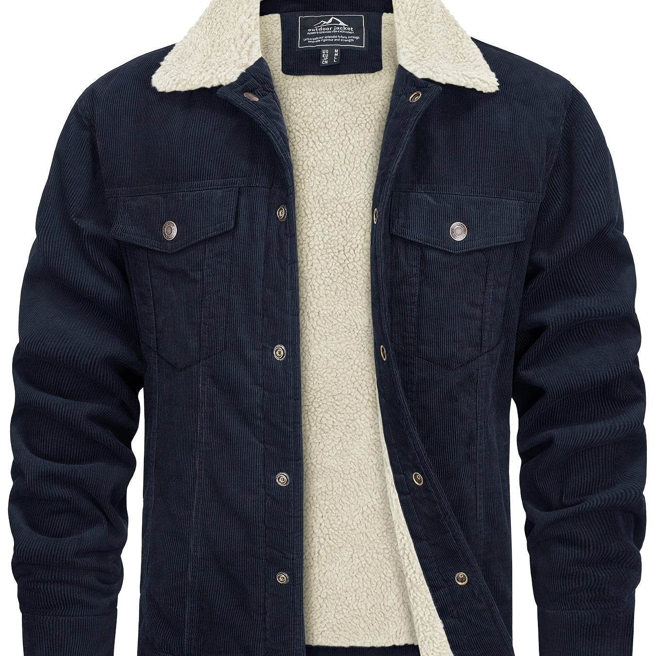 Men's Winter Fleece Jacket with Thick, Comfortable and Stiff Fabric, Warm Inner Lining, Multi-Pocket, Adjustable Cuff Collar,