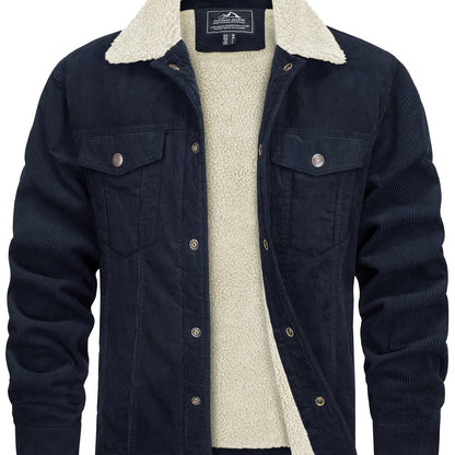 Men's Winter Fleece Jacket with Thick, Comfortable and Stiff Fabric, Warm Inner Lining, Multi-Pocket, Adjustable Cuff Collar,