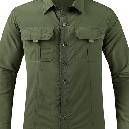 Mens Quick Dry Shirt Men's Quick-Dry Shirt - Beige Button-Up Formal & casual shirt with Button Front Placket, Long Sleeve Non-Sticky Fabric for Office, Outdoor,