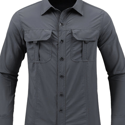 Mens Quick Dry Shirt Men's Quick-Dry Shirt - Beige Button-Up Formal & casual shirt with Button Front Placket, Long Sleeve Non-Sticky Fabric for Office, Outdoor,