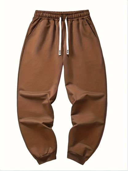 Mens Sports Jogger Pants 4pcs Plus Size Men's Sports Jogger Pants, Polyester Knit Fabric, Slight Stretch, Solid Color, Regular Fit,