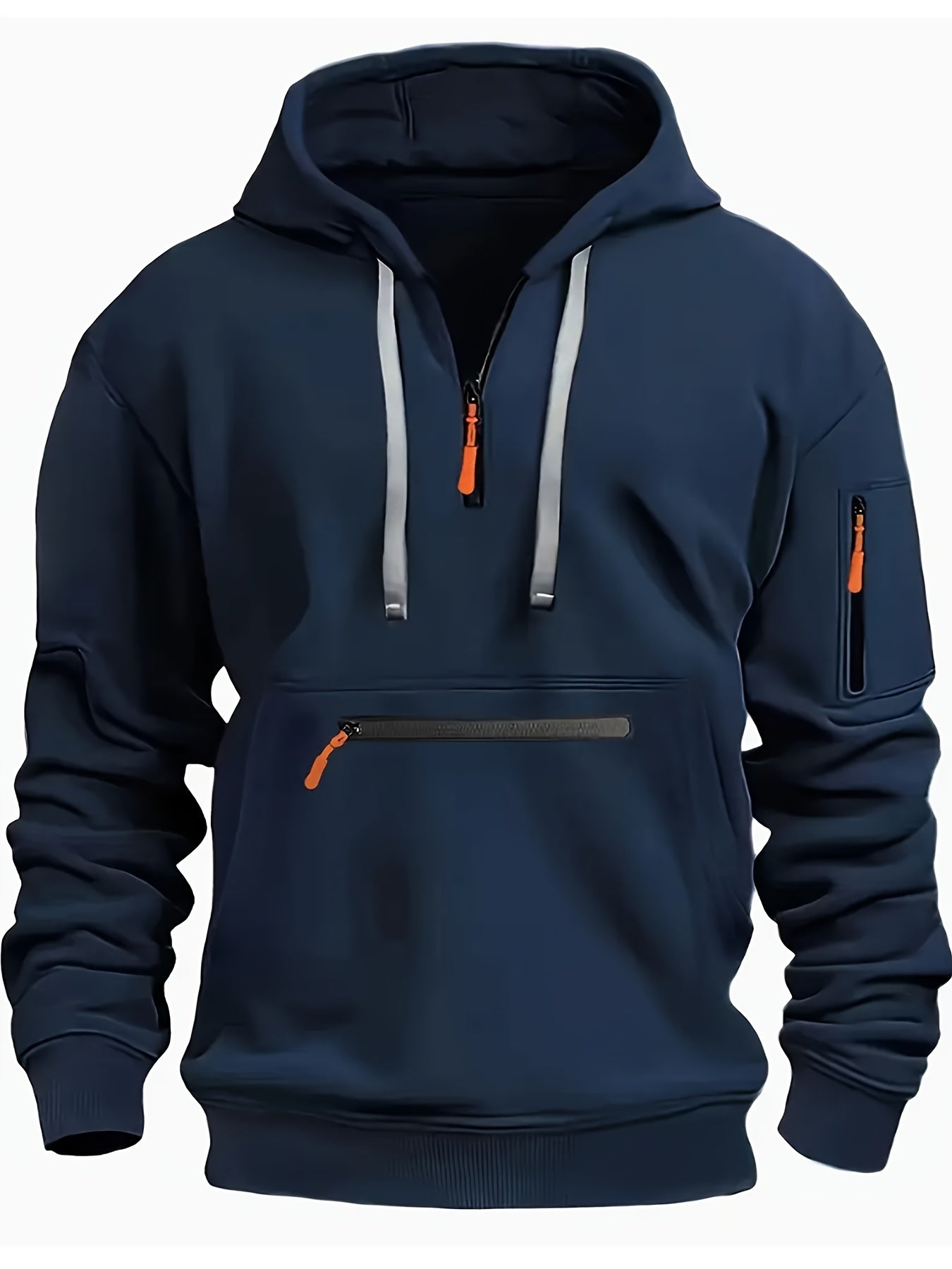Thick, Warm, Oversized Men's Casual Zip-Up Hoodie - Kangaroo Pocket, Polyester Blend - Fall and Winter