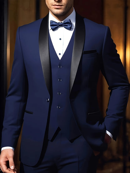 Three-Piece Formal Suit Set Men's Three-Piece Suit Set - Large Size Formal Attire with Notch Lapel, Includes Trousers & Vest for Weddings, Work & Festive Gifts