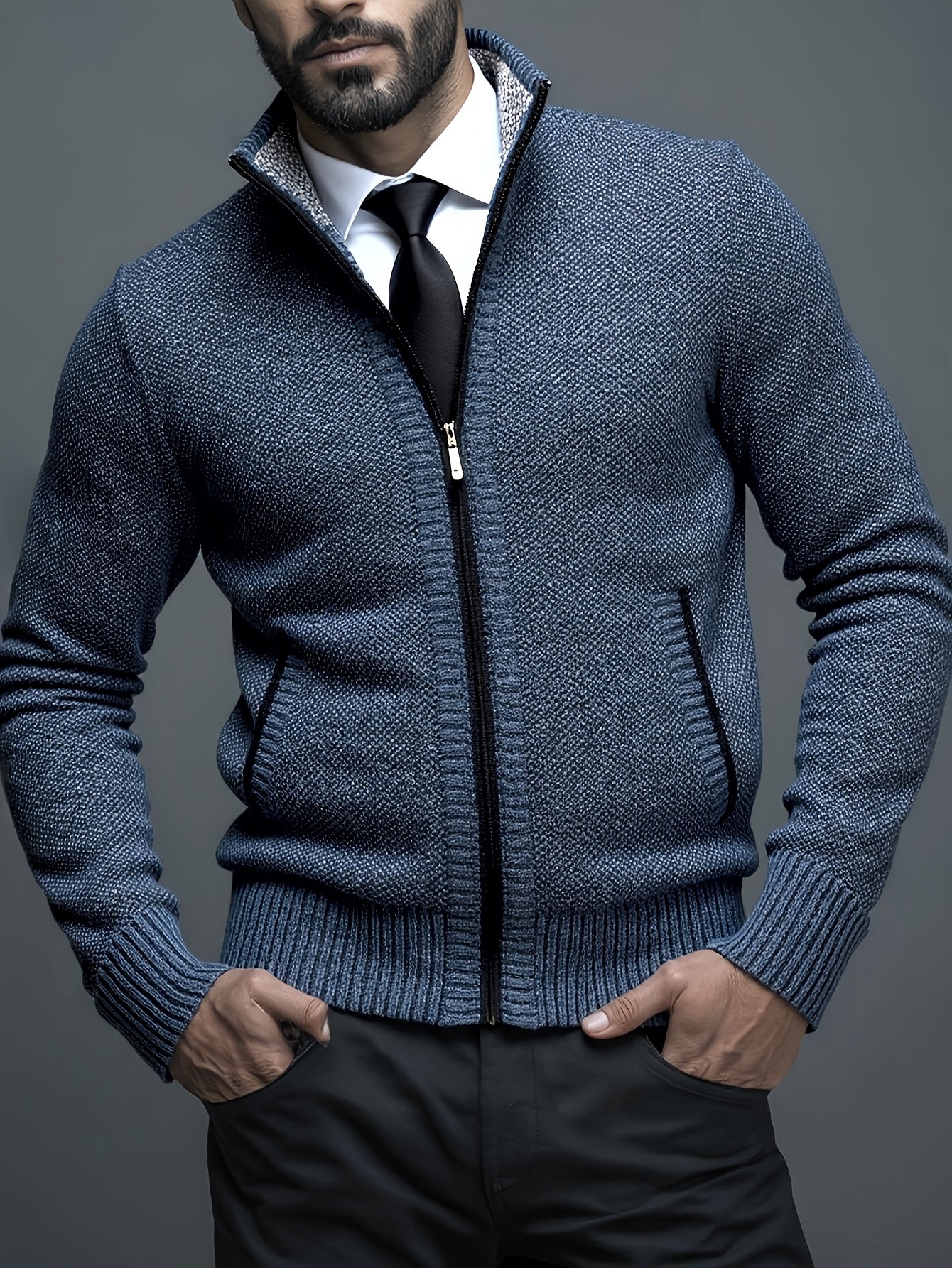 Stylish Men's Cardigan Soft Knit Men's Light Beige Open-Front Cardigan | Stylish Versatile Zip-Up Jacket for Office, Golf, and Casual Wear - H-Line Fit,