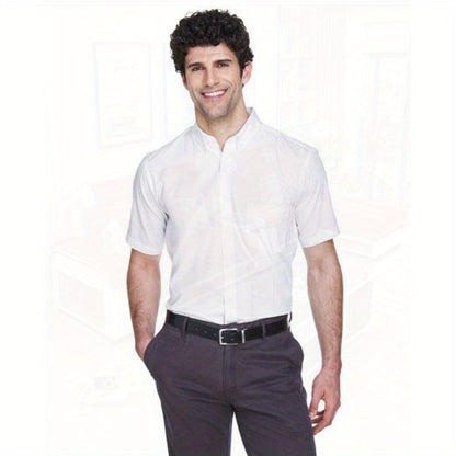 CORE365 88194 Men's Optimum Short Sleeve Twill Shirt - Breathable Resin & Artificial Crystal Embellished Fabric, Classic Fit with Structured Shoulders,