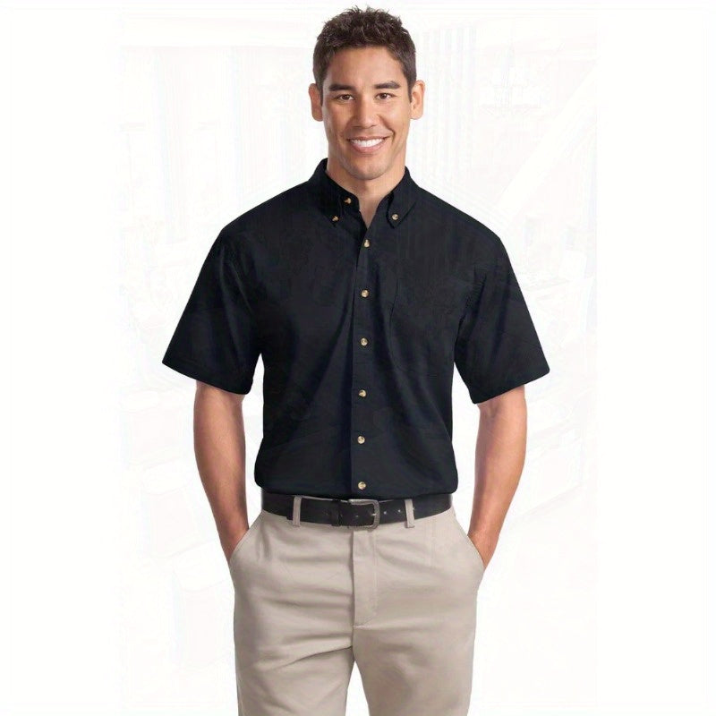 Port Authority Men's Short Sleeve Twill Shirt S500T - 5-Ounce Heavyweight 100%, Wrinkle-Resistant & Easy-Care, Classic Pointed Collar with Horn Buttons,