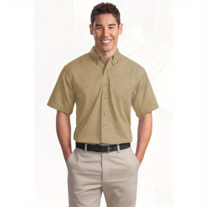 Port Authority Men's Short Sleeve Twill Shirt S500T - 5-Ounce Heavyweight 100%, Wrinkle-Resistant & Easy-Care, Classic Pointed Collar with Horn Buttons,