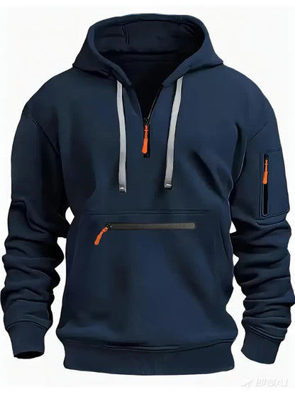Thick, Warm, Oversized Men's Casual Zip-Up Hoodie - Kangaroo Pocket, Polyester Blend - Fall and Winter