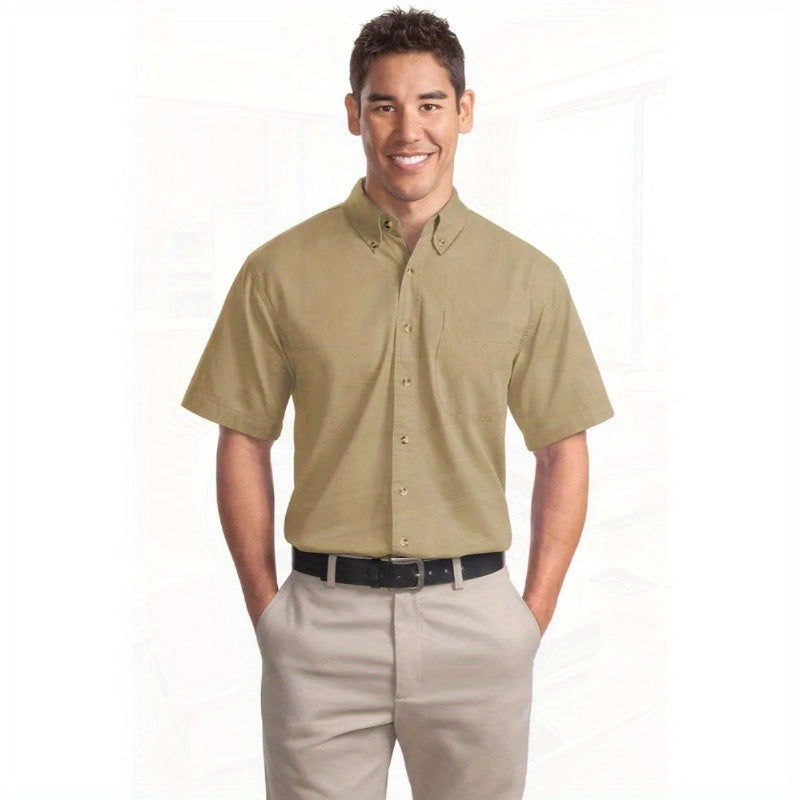 Port Authority Men's Short Sleeve Twill Shirt S500T - 5-Ounce Heavyweight 100%, Wrinkle-Resistant & Easy-Care, Classic Pointed Collar with Horn Buttons,
