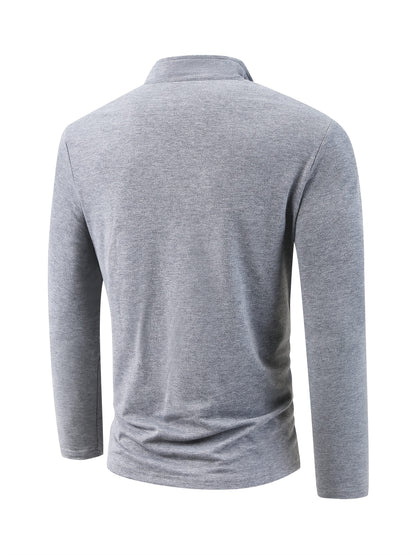 Stretchy T-Shirt Casual Stretchy Polyester Blend Men's Color Block Half-Zip Collared Long Sleeve T-Shirt | Machine Washable, Ideal for Spring & Fall