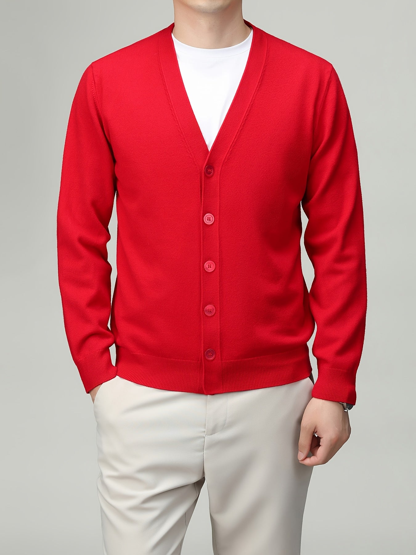Men'S Classic Button-Up Cardigan - Soft Viscose Blend, Warm Long Sleeve Open Front Sweater for Fall\u002FWinter, Solid Color Elegant Versatile Top for Business,