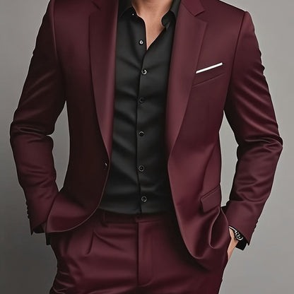 Formal Suit Set Professional Men's Formal Suit Two-Piece Set | Single Button Blazer and Pants for Interviews, Business, and Casual Parties