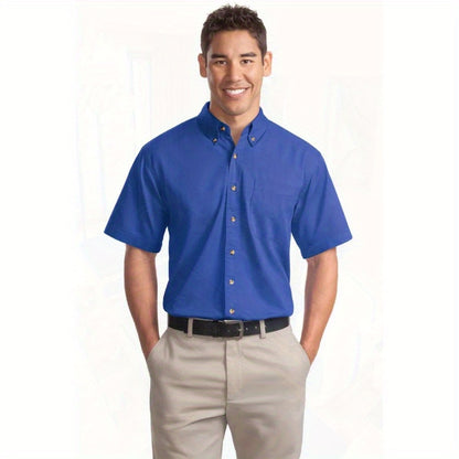 Port Authority Men's Short Sleeve Twill Shirt S500T - 5-Ounce Heavyweight 100%, Wrinkle-Resistant & Easy-Care, Classic Pointed Collar with Horn Buttons,