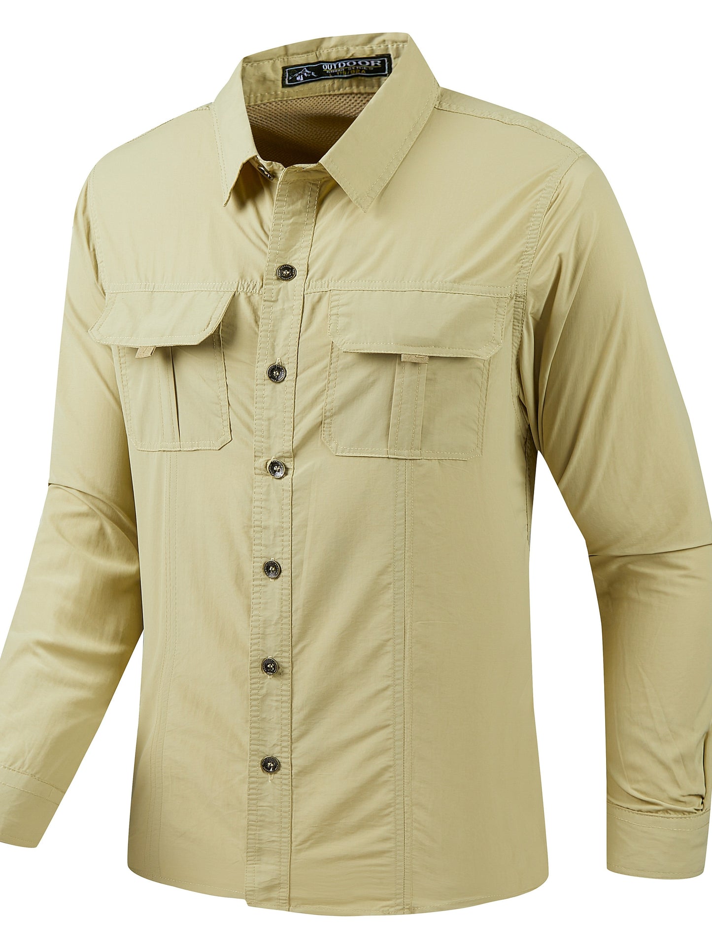 Mens Quick Dry Shirt Men's Quick-Dry Shirt - Beige Button-Up Formal & casual shirt with Button Front Placket, Long Sleeve Non-Sticky Fabric for Office, Outdoor,