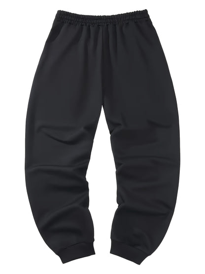 Mens Sports Jogger Pants 4pcs Plus Size Men's Sports Jogger Pants, Polyester Knit Fabric, Slight Stretch, Solid Color, Regular Fit,