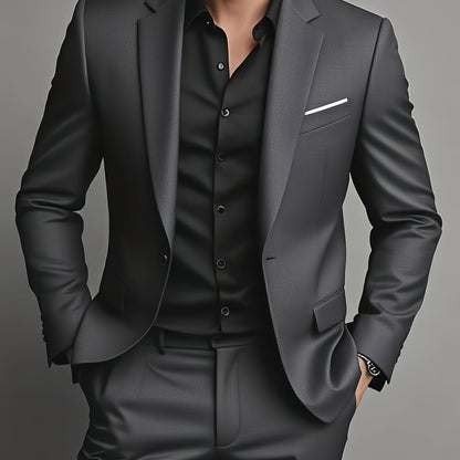 Formal Suit Set Professional Men's Formal Suit Two-Piece Set | Single Button Blazer and Pants for Interviews, Business, and Casual Parties