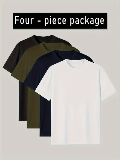 Men's Home Wear Solid Color T-shirt 4pcs Set