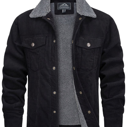 Men's Winter Fleece Jacket with Thick, Comfortable and Stiff Fabric, Warm Inner Lining, Multi-Pocket, Adjustable Cuff Collar,