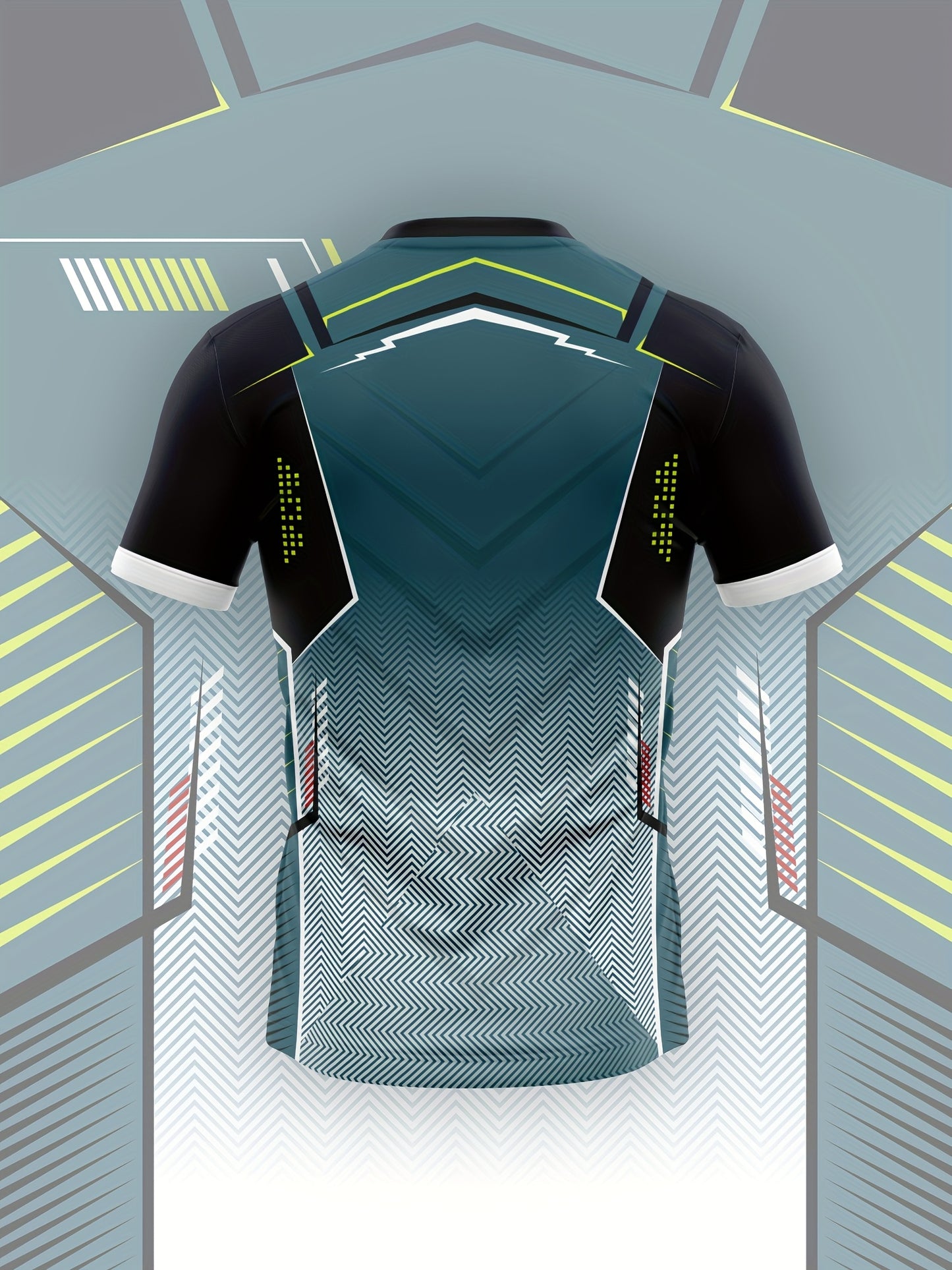 Men'S High-Elasticity Sporty T-Shirt - Geometric Pattern, Slim Fit, Breathable & Tear-Resistant for Running, Yoga,