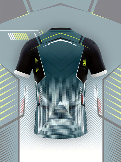 Men'S High-Elasticity Sporty T-Shirt - Geometric Pattern, Slim Fit, Breathable & Tear-Resistant for Running, Yoga,