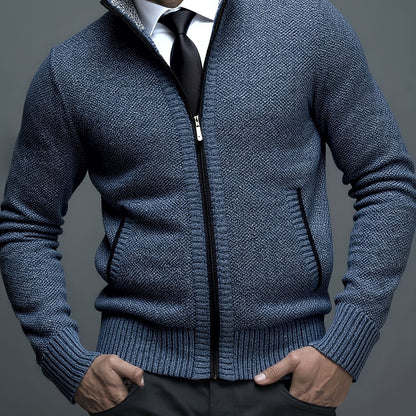 Stylish Men's Cardigan Soft Knit Men's Light Beige Open-Front Cardigan | Stylish Versatile Zip-Up Jacket for Office, Golf, and Casual Wear - H-Line Fit,