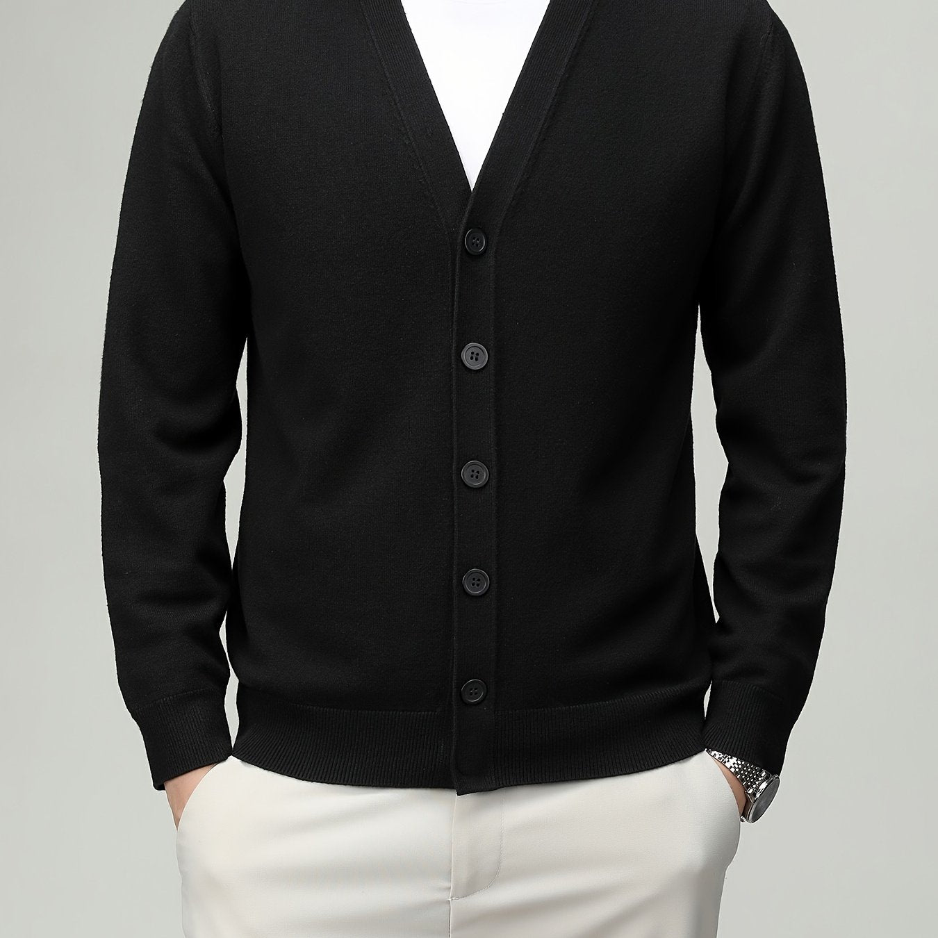 Men'S Classic Button-Up Cardigan - Soft Viscose Blend, Warm Long Sleeve Open Front Sweater for Fall\u002FWinter, Solid Color Elegant Versatile Top for Business,