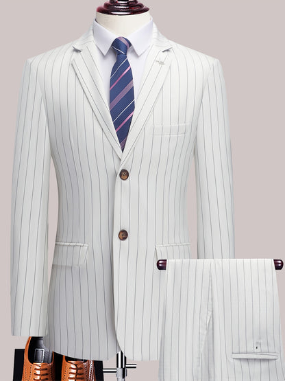 Men'S Striped Suit Set for Business Casual And Formal Events, Featuring a Lightweight Design Suitable for Spring And Autumn. The Two-Piece Suit Is Durable,