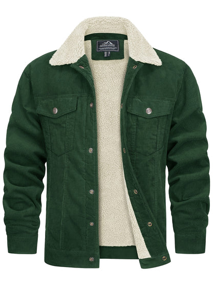 Men's Winter Fleece Jacket with Thick, Comfortable and Stiff Fabric, Warm Inner Lining, Multi-Pocket, Adjustable Cuff Collar,
