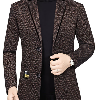 Men'S Formal Blazer - Business Suit Jacket with Notched Lapel, Brown\u002FBlack Color Block, Structured Fit for Office, Wedding,