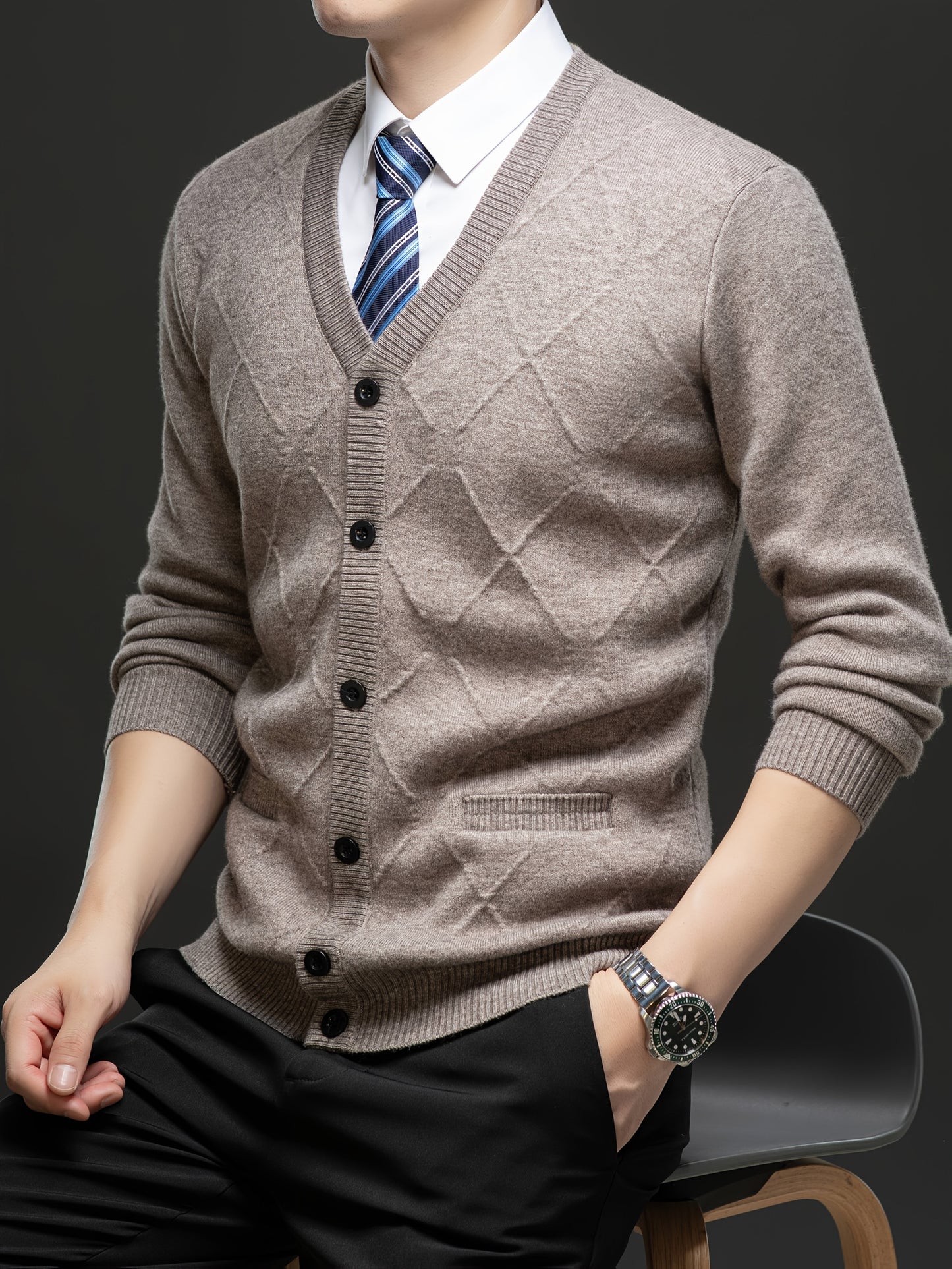 Men's Fleece-Lined Cardigan Fleece-Lined Knit Cardigan for Men | Thickened Casual V-Neck Top | Autumn and Winter