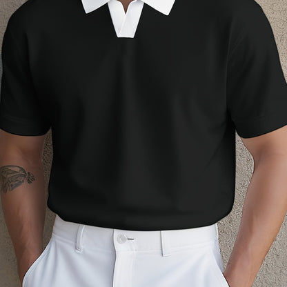 Knit Fabric, Polo Shirt Knit Fabric, All-Season Comfort | Men's Casual Loose Fit Polo Shirt - Short Sleeve, Button-Up Collar, Solid Color, Perfect for Casual Attire,