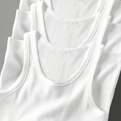 3pcs Men's Solid Color Sleeveless Tank Tops - Sporty Slim Fit, Breathable Stretch Fabric, Round Neck, Machine Washable, All-Season Casual & Athletic Wear