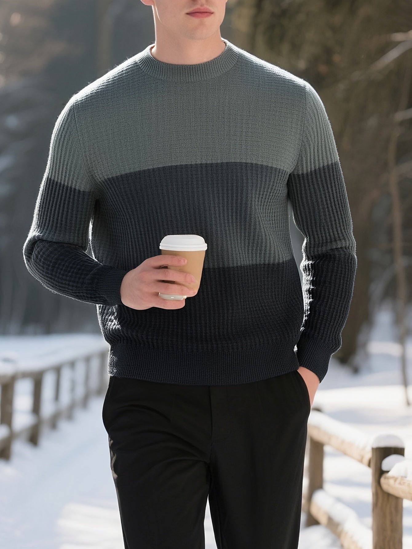 Men'S Sweater - Classic Pullover Sweater for Fall\u002FWinter, Soft Knit Long Sleeve Sweater in Dark Blue\u002FBlack\u002FGray\u002F