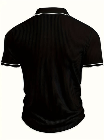 Textured Striped Shirt Textured Striped Collar Men's Short Sleeve Shirt | Solid Color, Regular Fit, Machine Washable, Versatile for Business Casual & Formal Occasions