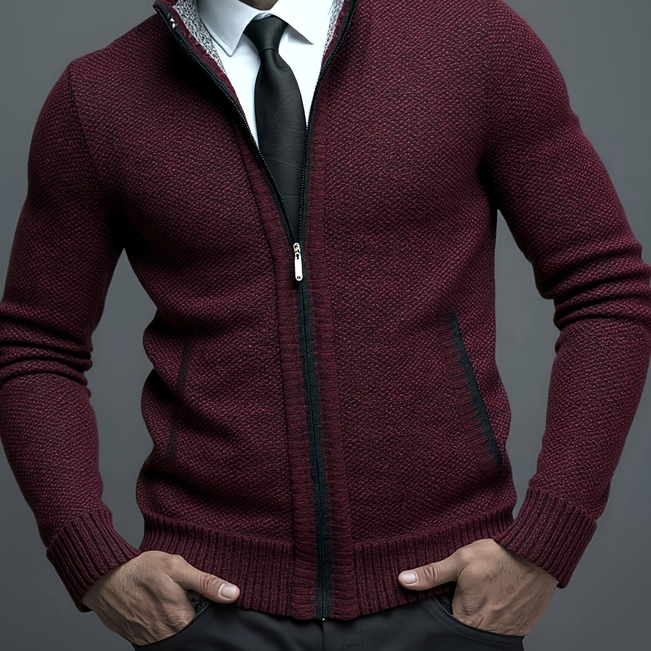 Stylish Men's Cardigan Soft Knit Men's Light Beige Open-Front Cardigan | Stylish Versatile Zip-Up Jacket for Office, Golf, and Casual Wear - H-Line Fit,