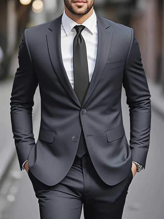 Classic Men's Single-Breasted Suit - 2pcs Set - Stylish Professional Attire for Weddings, Interviews, Parties, and Gatherings (Accessories Not Included)