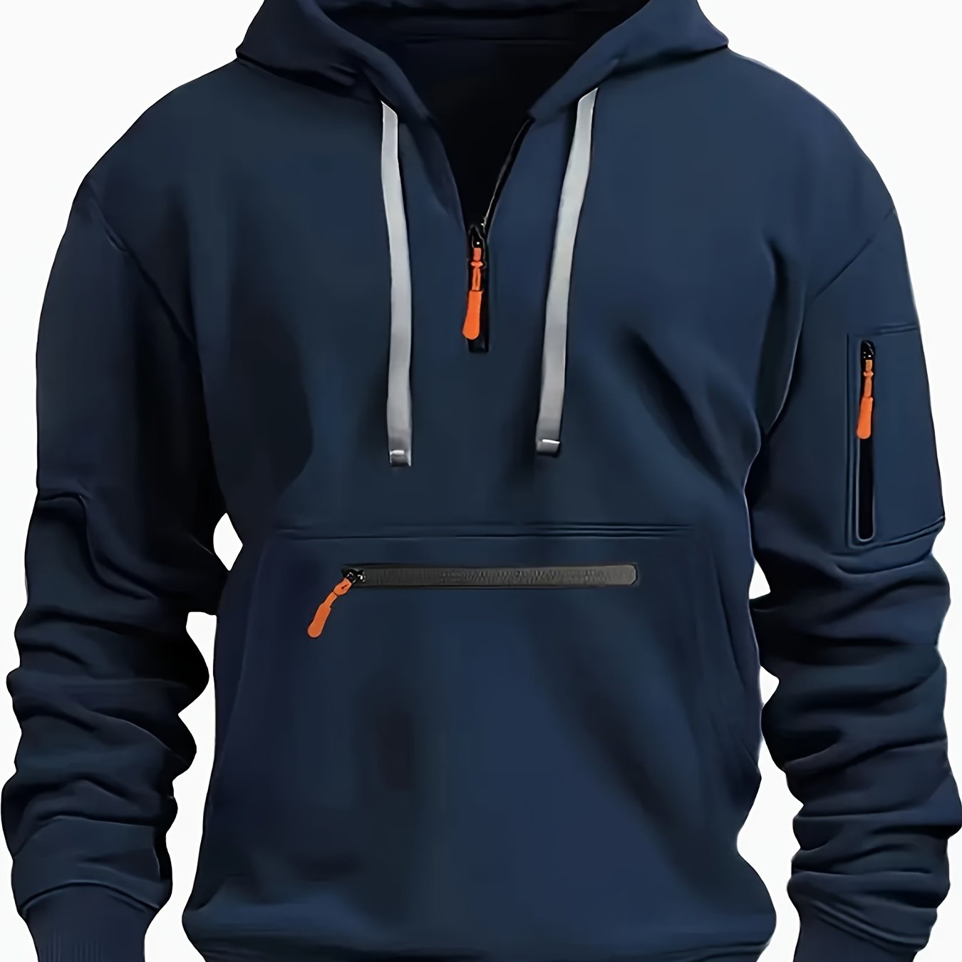 Thick, Warm, Oversized Men's Casual Zip-Up Hoodie - Kangaroo Pocket, Polyester Blend - Fall and Winter
