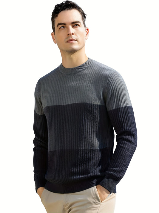 Men'S Sweater - Classic Pullover Sweater for Fall\u002FWinter, Soft Knit Long Sleeve Sweater in Dark Blue\u002FBlack\u002FGray\u002F