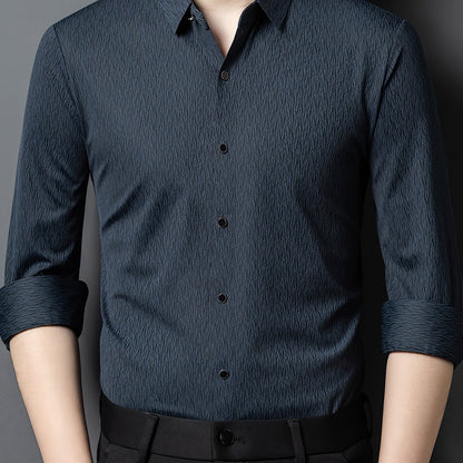 Men's Breathable Long Sleeve Button-Up Shirt - Casual Business Style, Solid Brown, Lightweight Fabric for Spring\u002FFall, Perfect for Office or Leisure Outings,