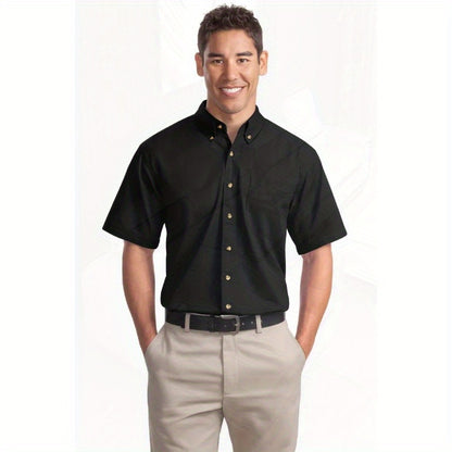 Port Authority Men's Short Sleeve Twill Shirt S500T - 5-Ounce Heavyweight 100%, Wrinkle-Resistant & Easy-Care, Classic Pointed Collar with Horn Buttons,