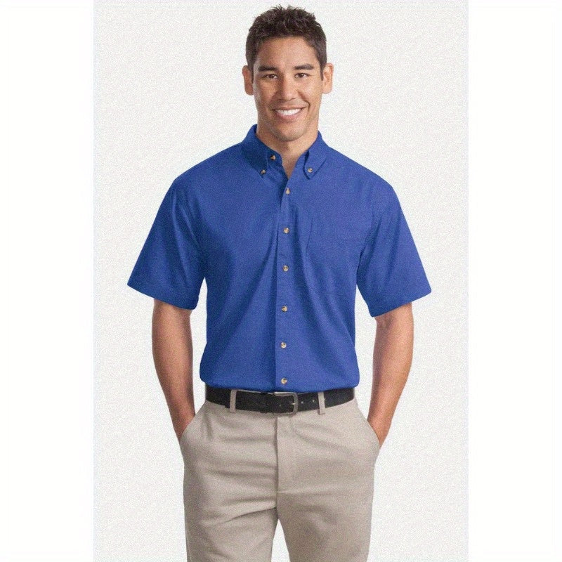 Port Authority Men's Short Sleeve Twill Shirt S500T - 5-Ounce Heavyweight 100%, Wrinkle-Resistant & Easy-Care, Classic Pointed Collar with Horn Buttons,