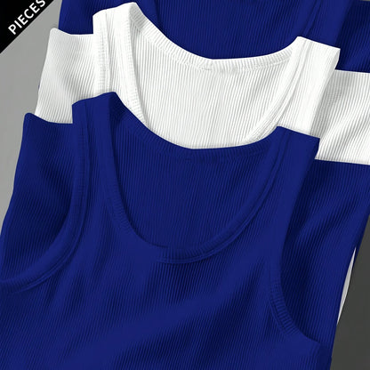 3pcs Men's Solid Color Sleeveless Tank Tops - Sporty Slim Fit, Breathable Stretch Fabric, Round Neck, Machine Washable, All-Season Casual & Athletic Wear
