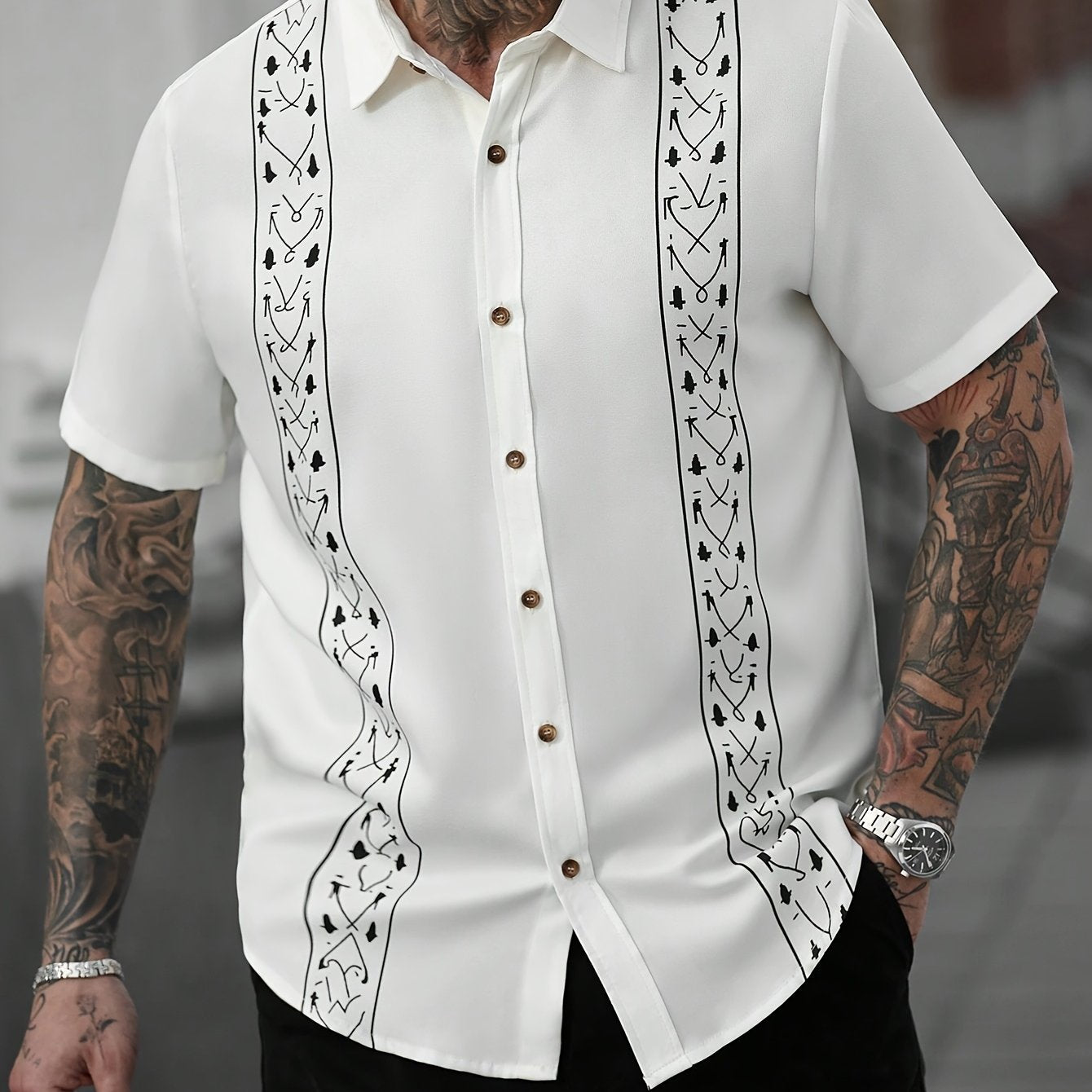 Quick-Dry Shirt Quick-Dry Men's Casual Button-Shirt | Ethnic Print, Short Sleeve, Lapel Collar, Summer Wear, Regular Fit