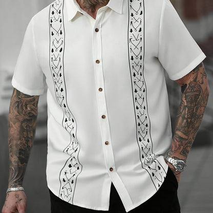 Quick-Dry Shirt Quick-Dry Men's Casual Button-Shirt | Ethnic Print, Short Sleeve, Lapel Collar, Summer Wear, Regular Fit