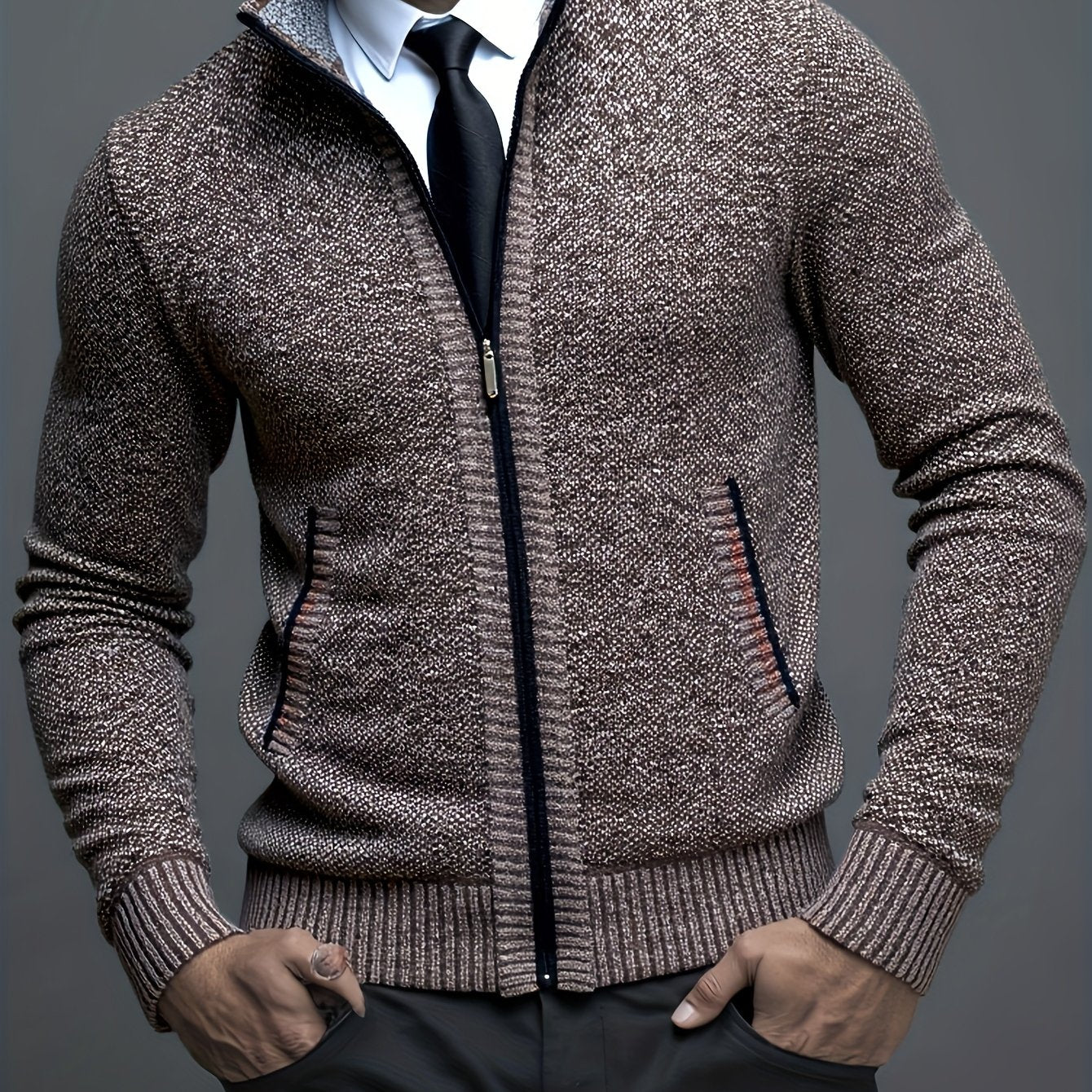 Stylish Men's Cardigan Soft Knit Men's Light Beige Open-Front Cardigan | Stylish Versatile Zip-Up Jacket for Office, Golf, and Casual Wear - H-Line Fit,