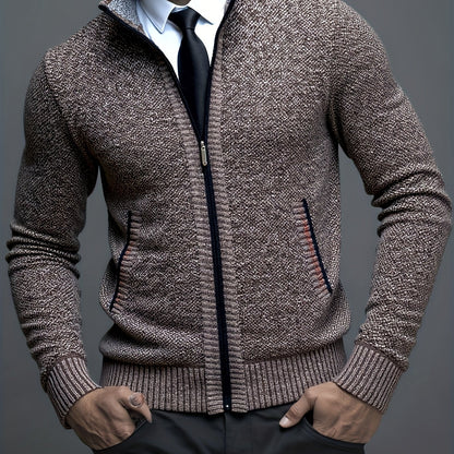 Stylish Men's Cardigan Soft Knit Men's Light Beige Open-Front Cardigan | Stylish Versatile Zip-Up Jacket for Office, Golf, and Casual Wear - H-Line Fit,