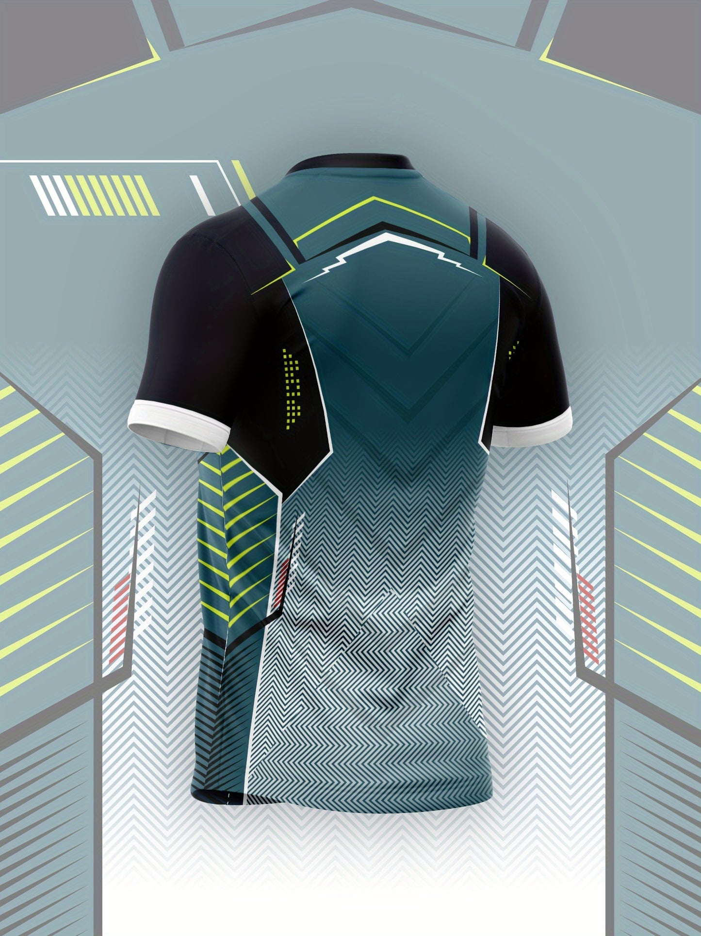 Men'S High-Elasticity Sporty T-Shirt - Geometric Pattern, Slim Fit, Breathable & Tear-Resistant for Running, Yoga,