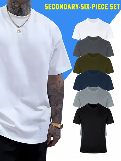 Comfy 6pcs Solid Color Short Sleeve T-shirt - Casual PLUS SIZE Tees for Summer - Mens Clothing