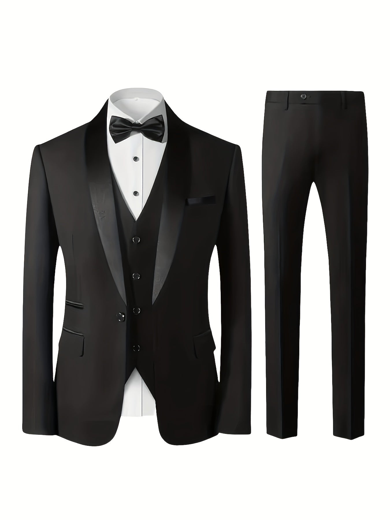 Three-Piece Formal Suit Set Men's Three-Piece Suit Set - Large Size Formal Attire with Notch Lapel, Includes Trousers & Vest for Weddings, Work & Festive Gifts